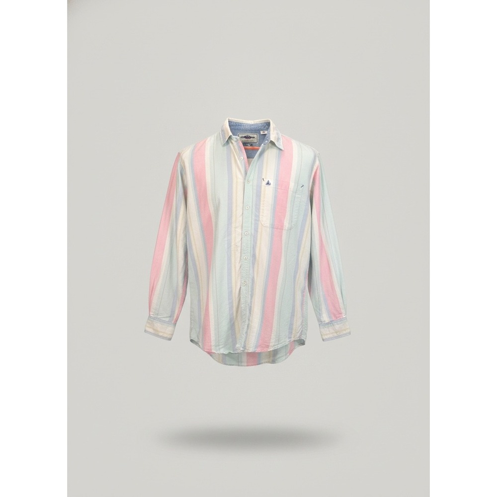 Vintage Arizona Jean Company Pastel Stripe Cotton Button Down Shirt Mens Large